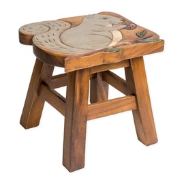 Sea Island Imports Squirrel Design Hand Carved Acacia Hardwood Decorative Short Stool
