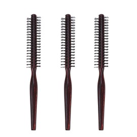 Outanaya 3pcs Nylon Bristles Rolling Comb Hair Styling Tool Wood Handle Scalp Massage Smooth Hair Men's Styling Brush