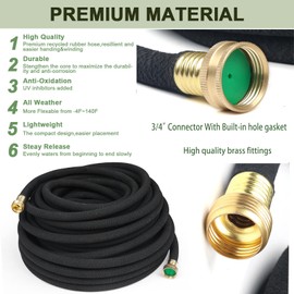 Rubber Soaker Hose 1/2 inch 50ft Garden Drip Hose Solid Brass Connector for Efficient Watering Tree Lawns and Irrigation Vegetable Fields