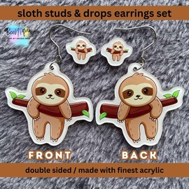 Sloth Earrings, Sloth Costume Accessories, Sloth Party Favors, Sloth Gifts (Chilling Sloth)