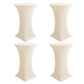 HolidayIdeas Cocktail Table Covers, 4 Pack - Fitted Stretch Spandex Square Corners Cocktail Tablecloths (Beige, Fit for 30"-32" Diameter x 43" Height Tables)