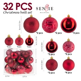 Christmas Ornaments for Xmas Trees,Red Shatterproof Christmas Ball Ornaments