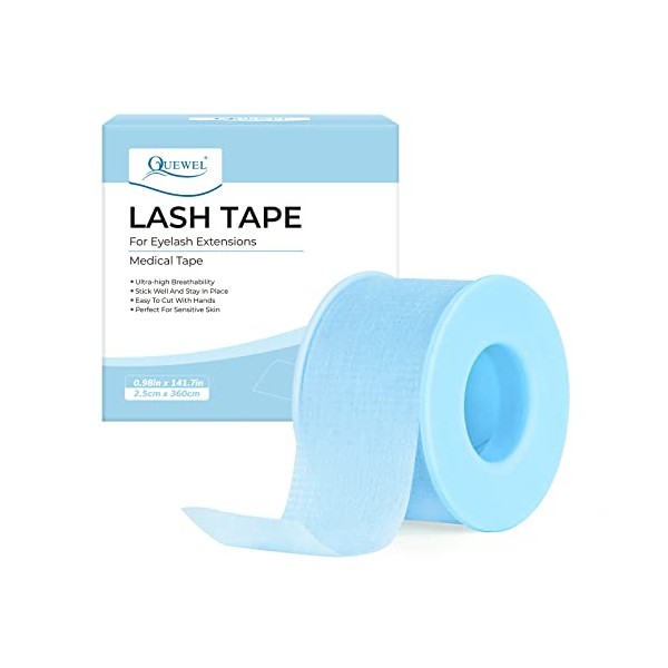 QUEWEL Lash Tape For Eyelash Extensions, Blue Eyelash Tape Microfoam Tape Eye Lint Free Tape Eyelash Breathable Tape Sensitive Skin Stick Well Eyelash Tape For Extensions For Salon Use (Blue)