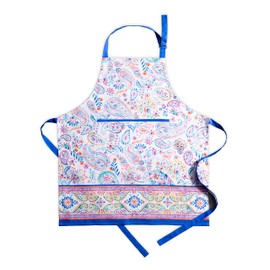 Maison d' Hermine Cloth Apron 100% Cotton 1 Piece Adjustable Neck Strap Easter Clothapron with Center Pocket & Long Ties for Women, Men, Banquet, Indian Floral - Spring/Summer (70 cm x 85 cm)