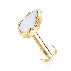FUNLMO 16G Labret Studs Gold Lip Rings Teardrop Opal Labret Jewelry G23 Titanium Helix Cartilage Tragus Earrings Internally Threaded Medusa Ring Lip Piercing Monroe Jewelry 10mm Earrings Studs