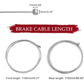 2PCS Bike Brake Cables - Universal Bicycle Brake Cable Set - 1.1m Front & 1.7m Rear Brake Wire - Replacement Parts for Road Bikes MTB and Mountain Bicycles (Silver)