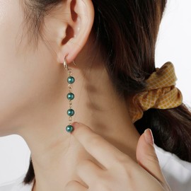 Winssigma Long Pearl Earrings for Women, Shell Pearl Drop Earrings for Women Gold Plated Simulated Pearl Tassel Earrings(Emerald Green)