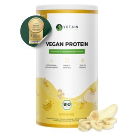 Vetain Vegan Protein Banane - Bio Veganes Proteinpulver - Bestens verträglich, natürlich lecker - Eiweiß ohne Süßungsmittel, Allergene - 600g