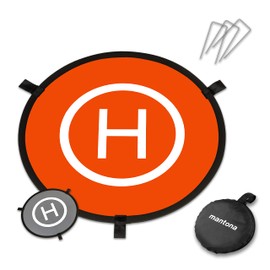 Mantona Foldable Drone Landing Area Diameter 75 cm with Metal Pegs and Transport Bag I Weatherproof Drone Landing Platform I Printed on Both Sides Orange & Grey I Safe Landing on Ground Sand Snow