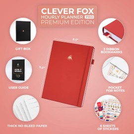 Clever Fox Hourly Planner PRO Premium – Undated Schedule Planner with Daily Time Slots – Personal Organizer Notebook for Time Management – Weekly & Monthly Life Journal, A4 size (Red)