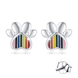 Stud Earrings Silver 925 Paws, Rainbow Stud Earrings, Paw Stud Earrings, Silver Heart Crystal Animal Earrings, Dog Stud Earrings, Hypoallergenic Stud Earrings, Gift, Easter Jewellery for Women and