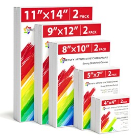 Simetufy Stretched Canvas for Painting 10Pcs Multi Pack 4x4, 5x7, 8x10,9x12, 11x14, 13.4 Oz Heavy-Weight Canvases 5/8" Profile Blank Art Canvas, for Oil Paint, Acrylic Pouring, Watercolor