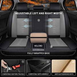 IKABEVEM Seat Covers Fit for Lincoln Nautilus 2019-2024 2025 Full Set Seat Covers Breathable 3D Lumbar Support Faux Leather Protector Car Seat Covers (Black & Grey)