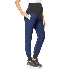POSHGLAM Women's Maternity Joggers Casual Quick-Dry Active Scrub Pants(Navy New, Medium)
