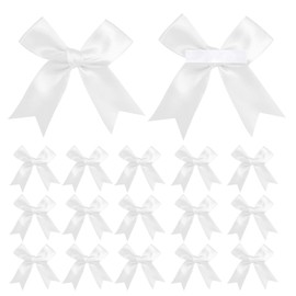 50 Pieces Gift Wrap Bows Premium Satin Ribbon Bows 3.3 Inch Craft Bows for Gift Wrapping DIY Treat Bags Holiday Gifts Bag Party Decorations, Wedding Decor Christmas Birthday Presents (White)