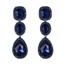 EVER FAITH Navy Blue Rhinestone Earrings for Women, Wedding Bridal Crystal Drop Dangle Chandelier Earrings