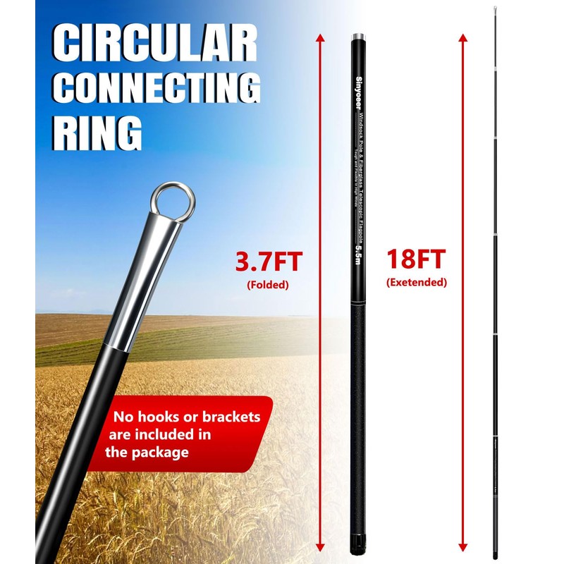 Sinyoeer 18FT Telescoping Wind Sock Pole, Fiberglass Flag Pole Pole