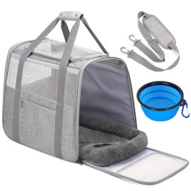 Jungyoon Large Cat Carrier Soft-Sided Airline Approved 20lb Pet Bag Top Opening Grey