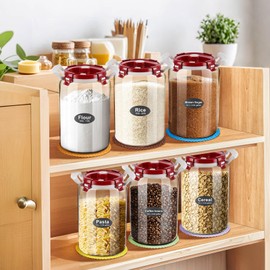 LIFEHIM 2.6 Gallon Glass Rice Storage Container with Airtight Lid & Handle, 10L Large Glass Food Storage Jar for 20 lb Rice or 10 lb Flour, Wide Mouth Pantry Canister with Silicone Base