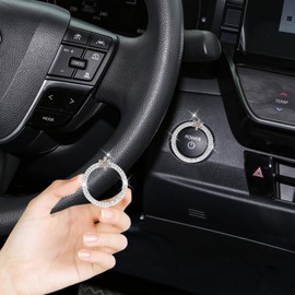ORIESSE Push Start Button Cover Rotatable Snowflake Double White Rhinestone Ring,Girly Car Accessories Start Stop Button Car Decor,Bling Engine Start Button Ring,Key Ignition & Knob Ring Car Charm