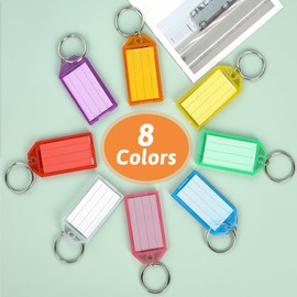 silttble Pack of 20 Key Fobs, Small with Signs for Labelling, 8 Colours, Plastic Key Tags with Ring for Keys, Pets ID, Luggage, Home, Hotel and Office