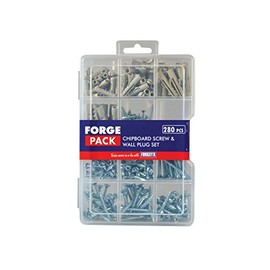 ForgePack Screws & Wall Plugs | Assorted | ZP Screws, Plastic Plugs | Pack 280