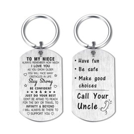 DEGASKEN My Niece Keyring from Uncle - I Love You Niece, Call Your Uncle - Meaningful Christmas Valentines Graduation Gifts for Girls Women, Metal Engraved