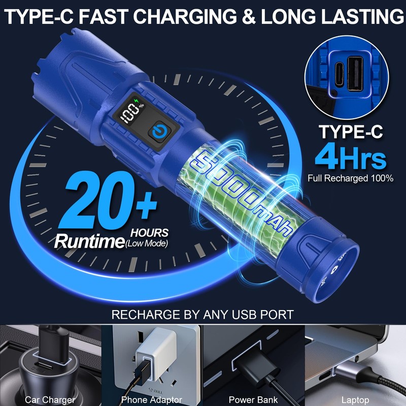 Rechargeable Flashlights High Lumens - Super Bright LED Tactical Flash