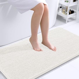 OLANLY Bathroom Rugs 44x24, Extra Soft Absorbent Chenille Bath Rugs, Non-Slip, Dry Quickly, Machine Washable, Bath Mats for Bathroom Floor, Tub and Shower, Ivory