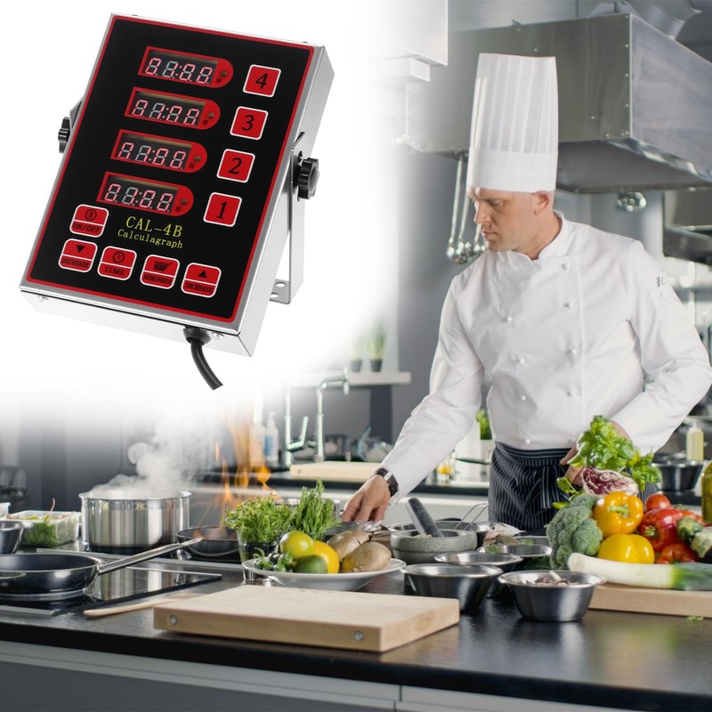 QWORK Kitchen Timer for Cooking, 4 Channel Stainless Steel Commercial