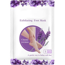 Mascarillas Exfoliantes para Pies 2 Pares Blanco No Tejido Lavanda, Eliminación de Callos y Piel Muerta, Bolsa Plástica, Formato Doble para Rutina de Pies