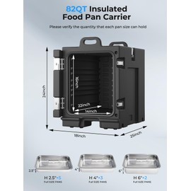 Food Warmer w/Wheels, 82Qt Hot Boxes for Catering, LLDPE Insulated Food Pan Carrier w/Handles, Stackable, Catering Food Warmers for Parties, Restaurant, Camping