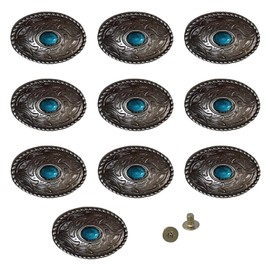10 Pcs Turquoise Oval Leather Buckle Turquoise Metal Conchos Button Rivet Decorative Buckles for DIY Craft (Blue)