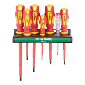 VDE Screwdriver Set 7pcs incl. Voltage Detector and Wall Holder from WIESEMANN 1893 | Slotted & PH I 81123