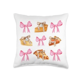 Pink Bows Cute Coquette Pumpkin Pie y2k Clean Girl Aesthetic Throw Pillow