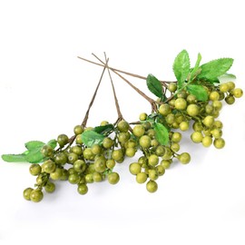 HUIANER 4 Pcs Artificial Dark Green Berries, Lifelike Greenberry Stems Faux Fruit Fake Flowers for Wedding Home Kitchen Party Crafts Decoration