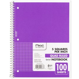 Mead Spiral Notebook, 1 Subject, Graph Ruled Paper, 7-1/2" x 10-1/2", 100 Sheets, Amethyst Purple (05676BA7)