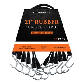 21" Inch 10 Pack Rubber Bungee Cords with Metal Hooks for Flatbed Trucks- Heavy Duty Tarp Tie Down Straps