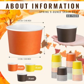 Jingmore 60 Pcs Paper Ice Cream Cups 9oz Colored Disposable Dessert Bowls for Hot or Cold Food Party Treat Cups for Birthday Baby Shower Easter Party Supplies (Autumn Color)