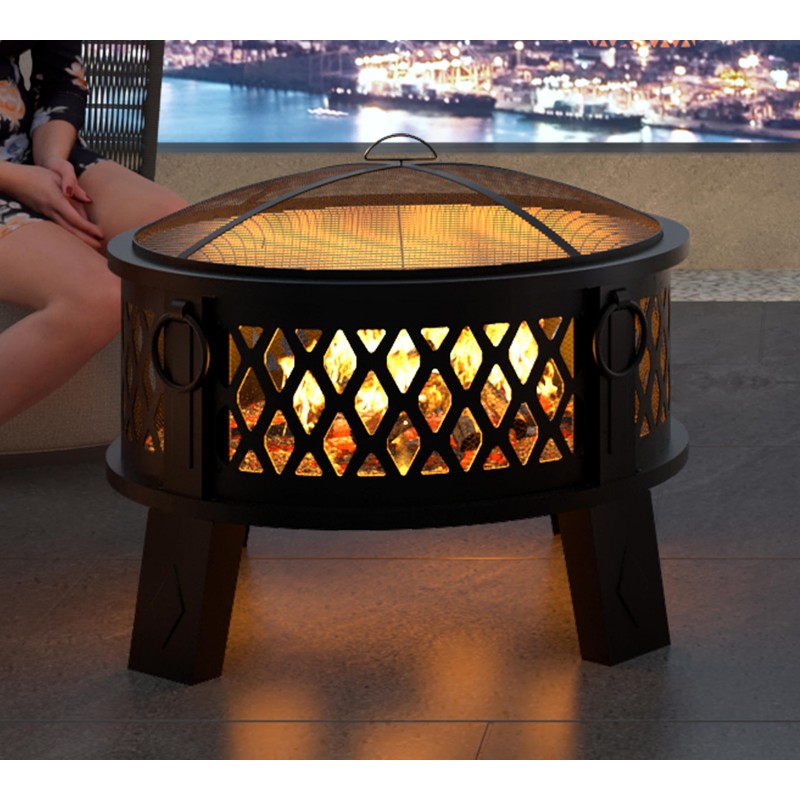 Fire Beauty 26" Steel Fire Pit with Grill & Diamond