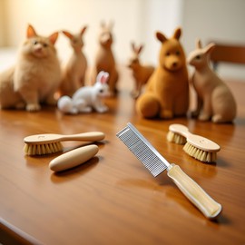 Silver Dog and Cat Combs For Grooming Long Haired Cats and Dogs - Pet Dog Cat Comb Stainless Steel Pin Teeth Wooden Handle Grooming Fur Hair Brush - Comb Removes and Prevents Matted Fur，Grooming