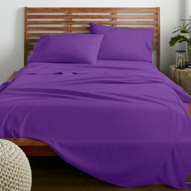 American Home Collection 4 Piece Full Size Bedding Sheets and Pillowcases Set - Ultra Soft Microfiber - Breathable, Wrinkle Free, Easy Care, Durable, Oeko-Tex Certified Sheet Set (Full, Purple)