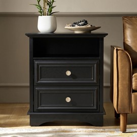 XIAO WEI Black Tall Nightstand with Hidden Drawer, 2 Drawers and Open Shelf