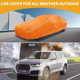 Partuto Waterproof All-Weather Universal Car Cover with Right Side Zipper & Mirror Pocket, Aluminum Film Orange Fits for Sedan Up to 165" Length
