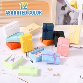Sureio 24 Pack Jewelry Gift 12 Color Boxes Jewelry Box Gift Cases Cotton Filled Cardboard Paper Jewelry Box Bracelets Bangle Necklace Gift Case with Ribbon Bow for Birthday Wedding(2 x 3.2 Inches), Multicolored, 2 x 3.2 Inches