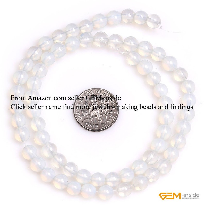 GEM-Inside 6mm Round Smooth White Opalite Beads for Jewelry Making