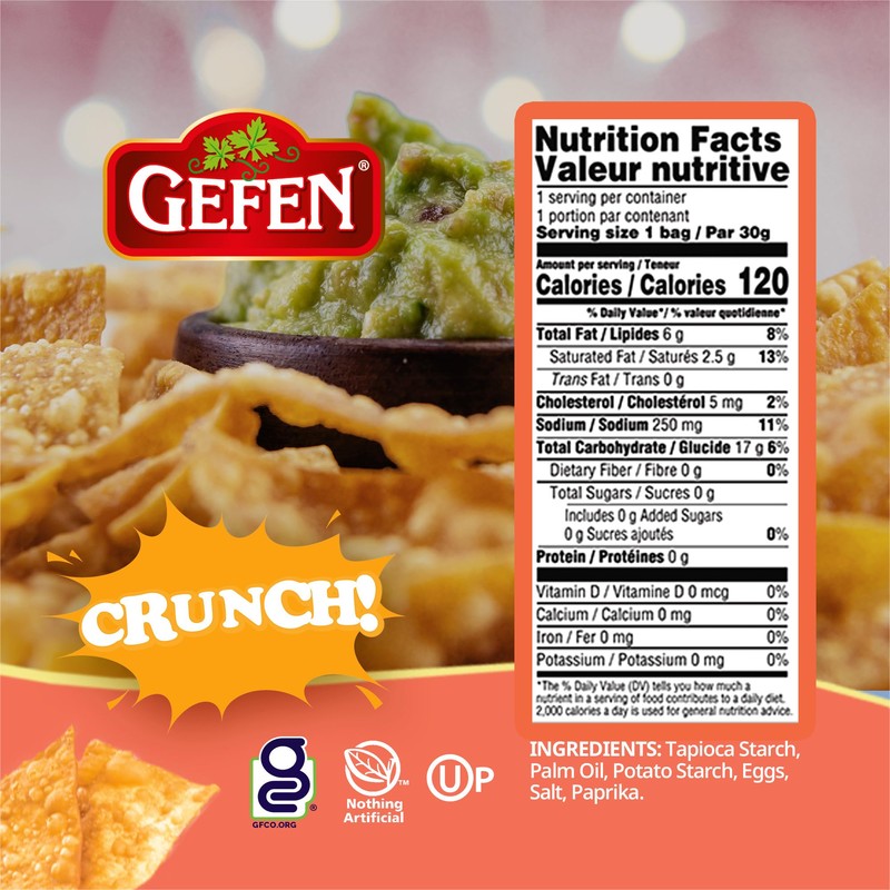 Gefen Gluten Free Wonton Chips, 1oz (6 Pack) Crispy Wonton