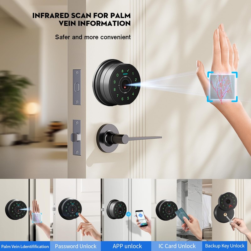 Keyless Entry Door Lock,Keypad with Code & Palm Vein Recognition