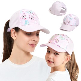 Yaopelky 2Pcs Mama and Mini Hats Ponytail Baseball Caps Parent-Child Matching Hat High Messy Bun Ponycap Trucker (US, Alpha, One Size, Butterfly)
