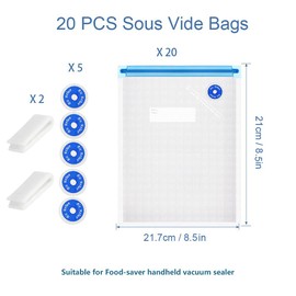 Sous Vide Bags Reusable 27Pcs, BPA Free Food Vacuum Sealer Bag, Food Storage Bag, Vacuum Zipper Bags for Sous Vide Cooking - 20Pcs Food Sealer Bag & 5 Air Valves & 2 Seal Clips (8.5X8.5 in) 1.4L